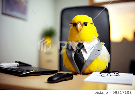 portrait of canary in business suit at the office desk, generative ai 99217103