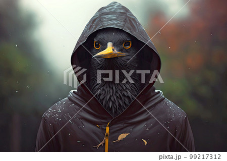 portrait of blackbird in sportswear and a hood,... - Stock