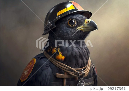 portrait of blackbird as a firefighter, generative ai 99217361