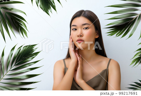 asian girl on grey background asian girl on grey background 99217691