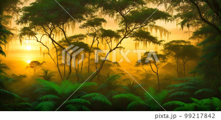 Tropical landscape at sunset 99217842