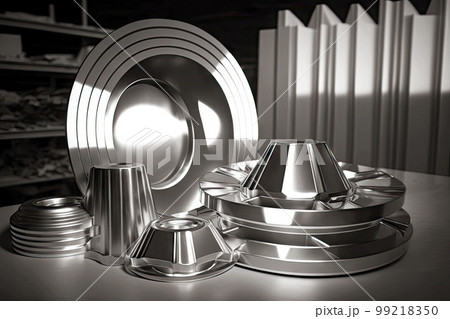 shine of bright aluminum products made in aluminum industry factory, generative ai shine of bright aluminum products made in aluminum industry factory, generative ai 99218350
