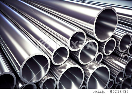 long metal pipes and tubes for construction and industry produced in aluminum plant, generative ai 99218455