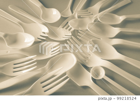 プラスチックスプーン　プラフォーク　使い捨てスプーン　環境問題 99218524