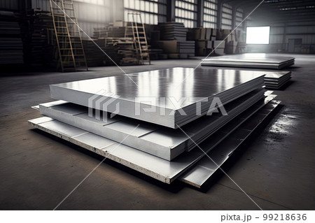 large metal aluminum sheets on the floor in factory or warehouse of aluminum industry, generative ai large metal aluminum sheets on the floor in factory or warehouse of aluminum industry, generative ai 99218636