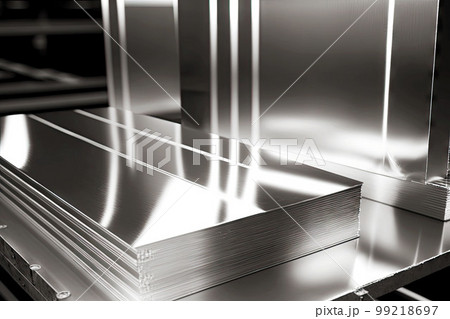 shiny metal sheets and bars produced in aluminum industry factory, generative ai shiny metal sheets and bars produced in aluminum industry factory, generative ai 99218697