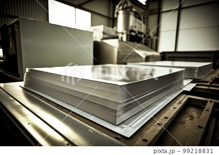 aluminum sheets produced in large industrial factory, generative ai aluminum sheets produced in large industrial factory, generative ai 99218831