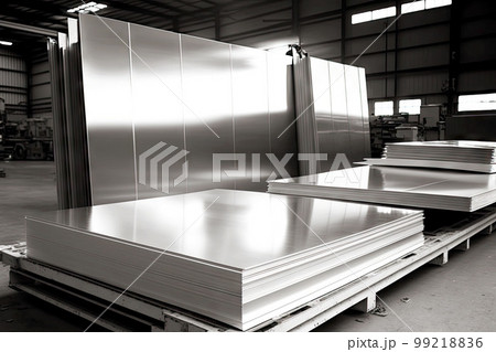 aluminum sheets produced in large industrial factory, generative ai aluminum sheets produced in large industrial factory, generative ai 99218836