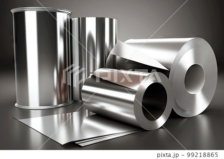finished products of aluminum industry in form of shiny thin foil and sheets, generative ai 99218865