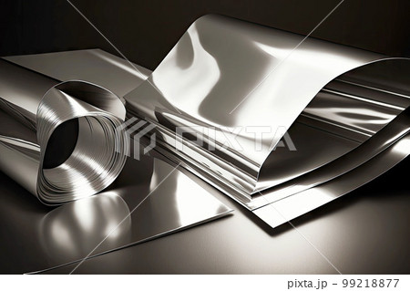 finished products of aluminum industry in form of shiny thin foil and sheets, generative ai finished products of aluminum industry in form of shiny thin foil and sheets, generative ai 99218877