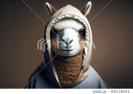 portrait of alpaca in sportswear and a hood, generative ai 99219041