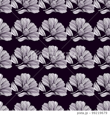 Abstract flower line seamless pattern. Delicate floral vintage outline endless background. Retro style. Abstract flower line seamless pattern. Delicate floral vintage outline endless background. Retro style. 99219679