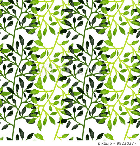 Hand drawn branches with leaves seamless pattern. Botanical sketch background. Decorative forest twig endless wallpaper. Hand drawn branches with leaves seamless pattern. Botanical sketch background. Decorative forest twig endless wallpaper. 99220277