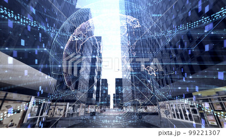 スマートシティ デジタル 人工知能 都市 街 ネットワーク テクノロジー 通信 背景 バック 99221307