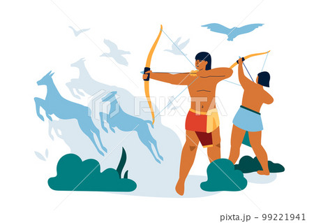 Hunters with bows - modern colored vector illustration 99221941
