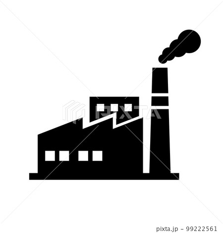 工場の建物と煙の出ている煙突のシルエットアイコン。製造業のアイコン。ベクター。 99222561