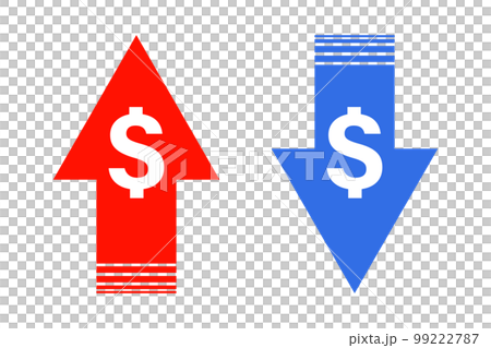 美元價格向上箭頭和美元價格向下箭頭圖標集。匯率。向量。 99222787