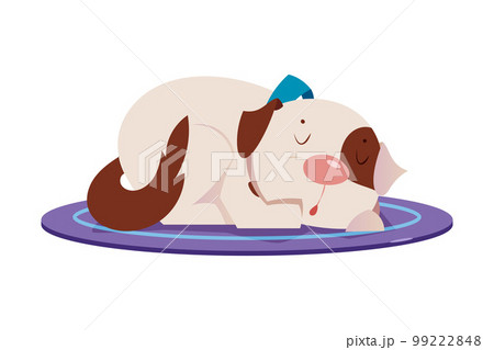 Cute Puppy with Brown Spot and Blue Collar Sleeping Vector Illustration 99222848