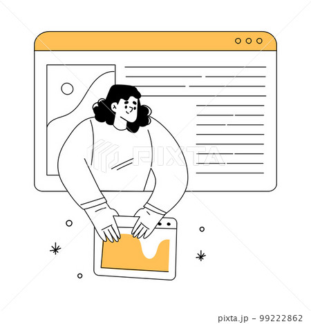 Productivity with Woman Character on Web Interface Platform Managing Task Vector Illustration Productivity with Woman Character on Web Interface Platform Managing Task Vector Illustration 99222862