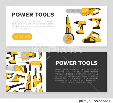 Power Tools Banner Design with Building Instrument Vector Template 99222884