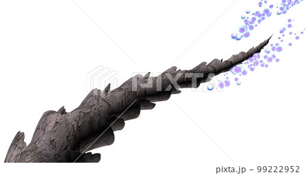 Hair treatment. 3d illustration showing damaged hair with open cuticles and drops of hair care cosmetics products. 99222952