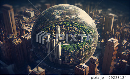 View on a collapse and ruins of a buildings in the bid city after an earthquake, aftermath, top view from the drone, abstract. Generated AI 99223124