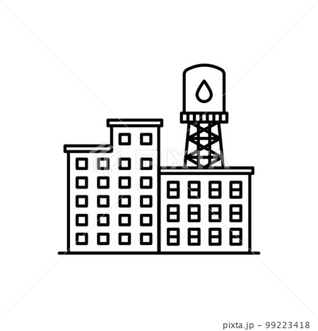 Factory or Plant Building Sign Black Thin Line Icon Chemical Electricity Industrial Architecture Construction Concept. Vector illustration 99223418