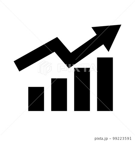 棒グラフと矢印のシルエットアイコン。売上高や分析データ。ベクター。 棒グラフと矢印のシルエットアイコン。売上高や分析データ。ベクター。 99223591