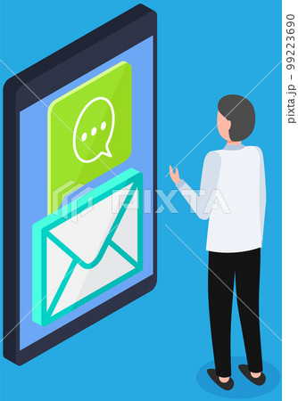 Online mailing, electronic publication. Man receives email, contract via internet with smartphone 99223690