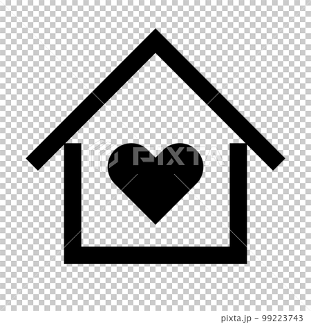 心和房子的輪廓圖標。呆在家裡。向量。 99223743