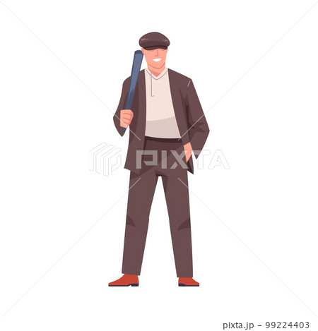 Man Bandit or Gangster of Old London Wearing Jacket and Peaked Flat Cap Vector Illustration Man Bandit or Gangster of Old London Wearing Jacket and Peaked Flat Cap Vector Illustration 99224403