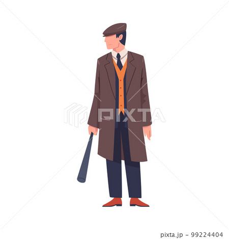Man Bandit or Gangster of Old London Wearing Overcoat and Peaked Flat Cap Vector Illustration Man Bandit or Gangster of Old London Wearing Overcoat and Peaked Flat Cap Vector Illustration 99224404