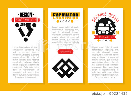 Excavator and Backhoe Vertical Card or Web Banner Vector Template 99224433