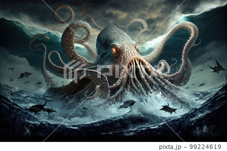 巨大な海の怪物、クラーケン 99224619