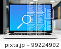 The concept of checking documents. Graphics with document icons on laptop background. 99224992
