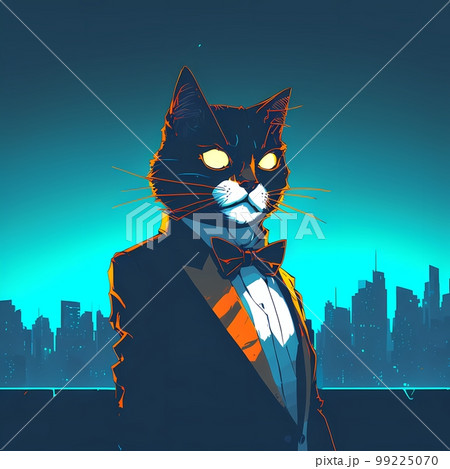 Cat Cartoon character. Cute animal illustration cat in a suit and a butterfly Cat Cartoon character. Cute animal illustration cat in a suit and a butterfly 99225070