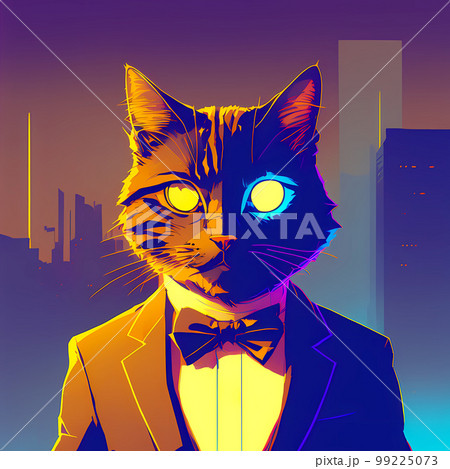 Cat Cartoon character. Cute animal illustration cat in a suit and a butterfly Cat Cartoon character. Cute animal illustration cat in a suit and a butterfly 99225073