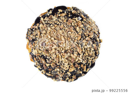 Chocolate cake with nuts isolated on a white background. Top view Chocolate cake with nuts isolated on a white background. Top view 99225556
