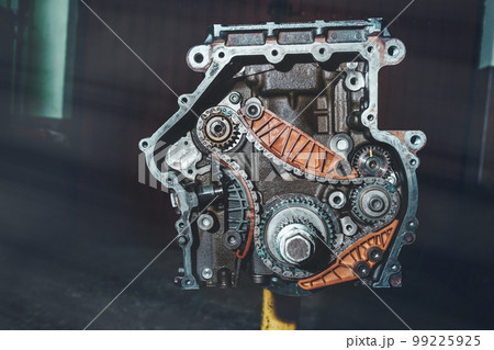 Car engine in the garage for maintenance. Repair service. 99225925