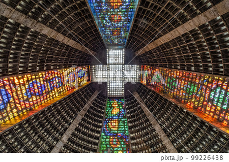 Stained glass interior of the Metropolitan Cathedral of Saint Sebastian in Rio de Janeiro, Brazil Stained glass interior of the Metropolitan Cathedral of Saint Sebastian in Rio de Janeiro, Brazil 99226438