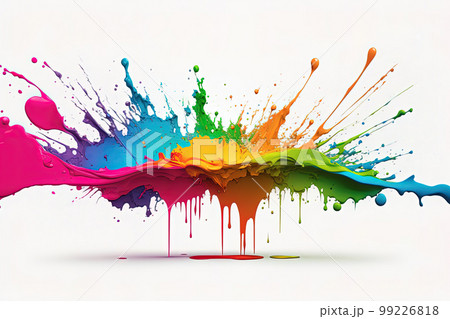 Colorful liquid paint splash on white background. Abstract paint texture background, copy space Colorful liquid paint splash on white background. Abstract paint texture background, copy space 99226818