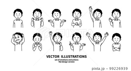 表情とジェスチャーのイラストセット Yシャツの男性 モノクロ 表情とジェスチャーのイラストセット Yシャツの男性 モノクロ 99226939