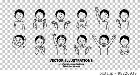 表情とジェスチャーのイラストセット Yシャツの男性 モノクロ 表情とジェスチャーのイラストセット Yシャツの男性 モノクロ 99226939