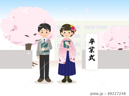 小学校の卒業式で校門に立つ少年と少女1 99227248