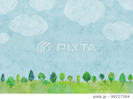 空と山の風景の水彩画イラスト背景 99227364