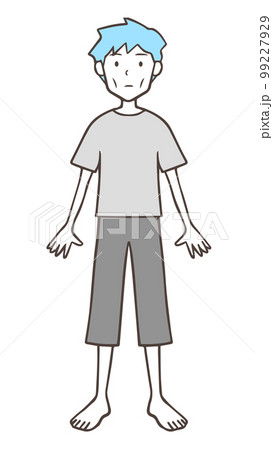 裸足の痩せてげっそりしている男性、シンプル 99227929
