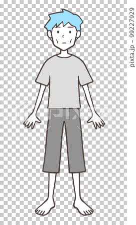 裸足の痩せてげっそりしている男性、シンプル 99227929