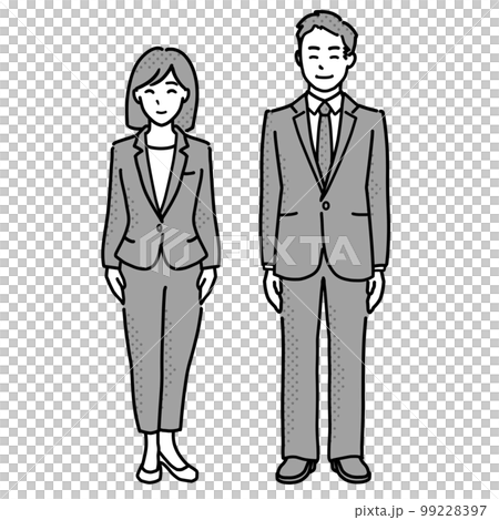 Male and female illustrations in suits, whole body monochrome 99228397