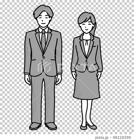 Male and female illustrations in suits, whole body monochrome Male and female illustrations in suits, whole body monochrome 99228399