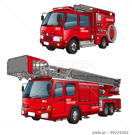 消防車と大型の消防梯子車 99229362